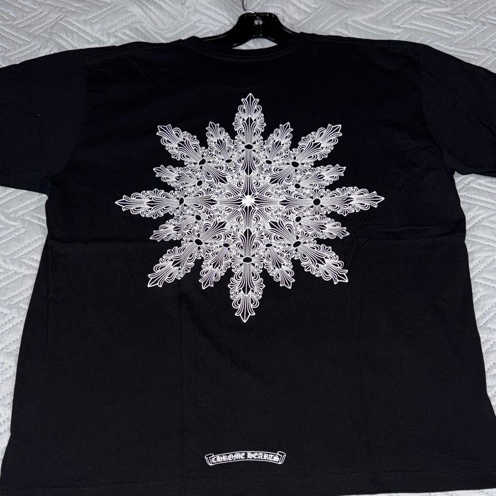 (USED) Chrome Hearts Black Tee with Intricate White Design